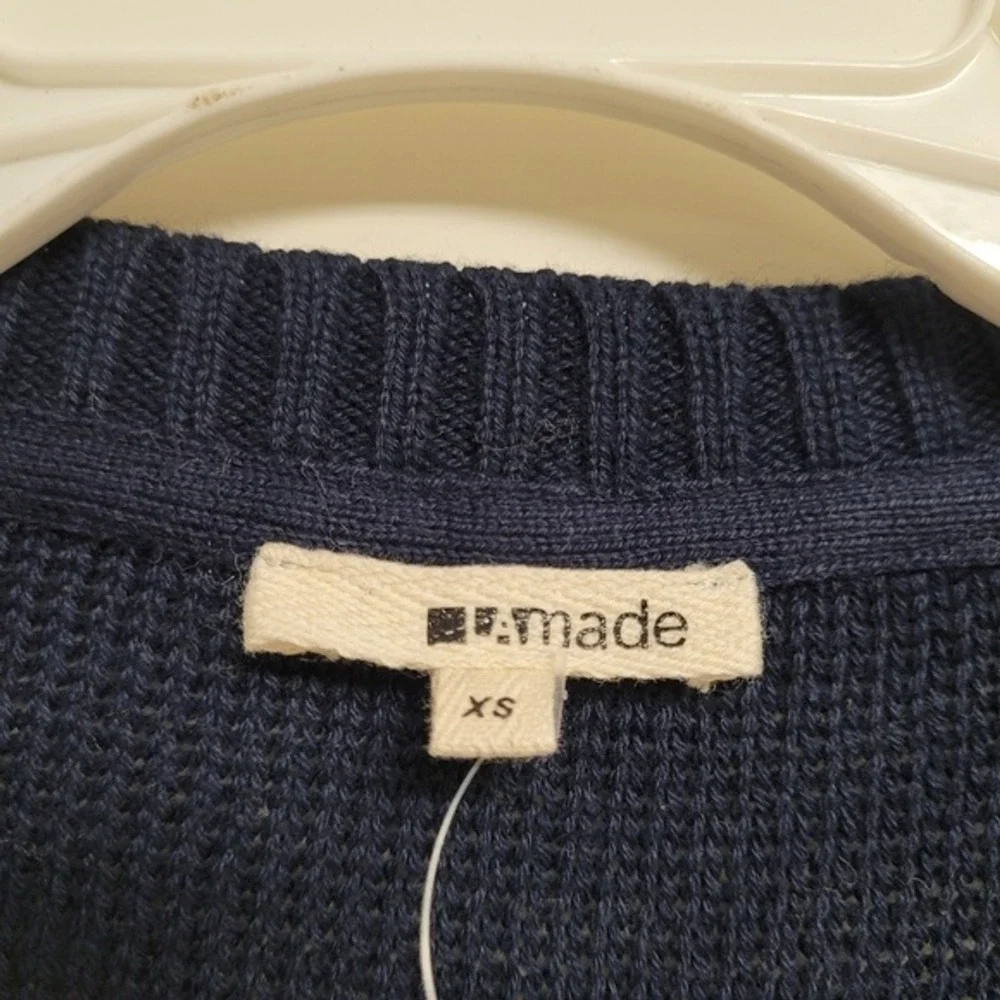 Lamade‎ Navy Blue And White Striped Nautical Open Front Knit Beachy Cardigan XS